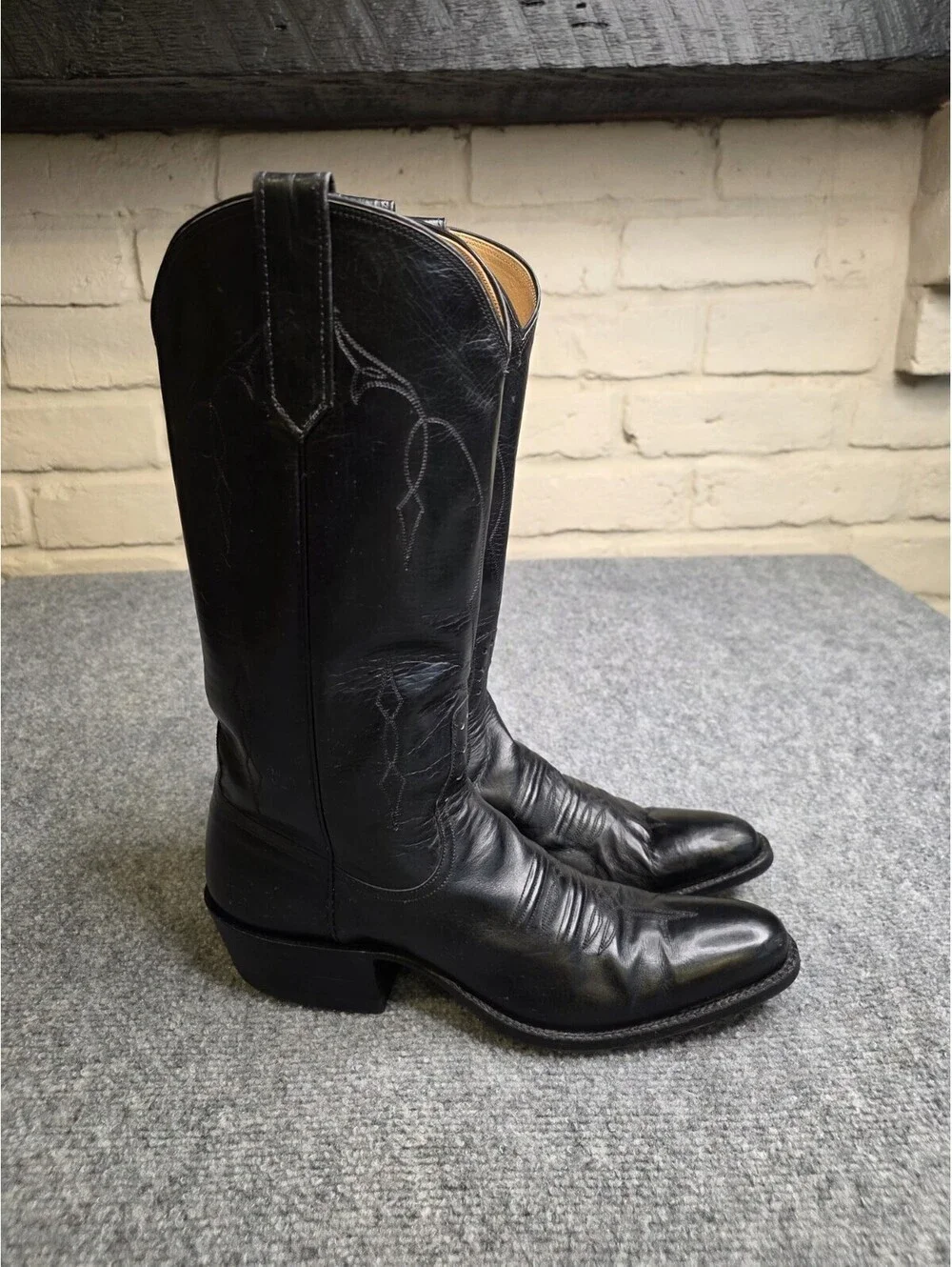 Vintage Rios of Mercedes Black Leather Cowboy Boots Men's Size 8.5 AAA Narrow